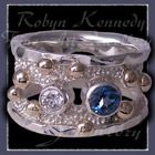 10 Karat Yellow Gold, Sterling Silver, Diamond & London Blue Topaz 'Chic Teresa' Ring Image