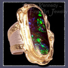18 Karat Yellow Gold, Sterling Silver and Ammolite Gemstone Ring