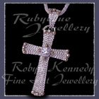 10 Karat Yellow Gold, Sterlium and White Topaz  'Divine' Cross Pendant Image