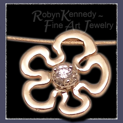 18 karat White and Yellow Gold Flower Slider Pendant with a Diamond Center Image