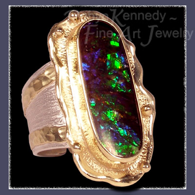 18 Karat Yellow Gold, Sterling Silver and Ammolite 'Galatea' Ring Image