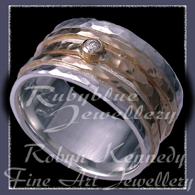 12 Karat Yellow Gold, Old Mine Cut Diamond and Argentium Silver 'Rock' Ring Image
