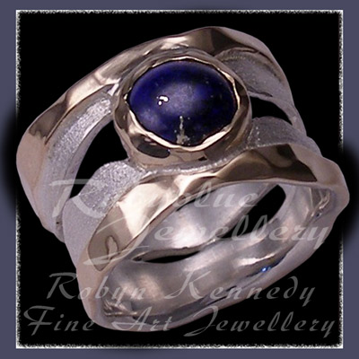 14 Karat Yellow Gold, Sterling Silver and lapis Lazuli, One-of-a-Kind Ring image