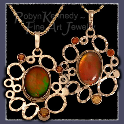 14 Karat Yellow Gold, Ammolite and Citrine, 'Mercury Rising' Pendant Image