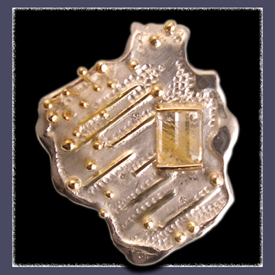 Steling Silver & 14 Karat Yellow Gold Pendant / Brooch Aceented with Diamonds and Rutilated Quartz  Pendant Image