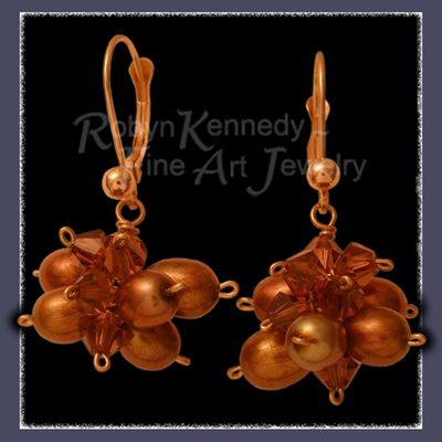 14 Karat Yellow Gold, Topaz Austrian Crystals and Chocolate Freshwater Pearl 'Topazos' Earrings Image