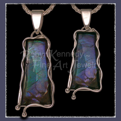 Sterling Silver and Canadian Ammolite, 'Trapeaze' Pendant Image