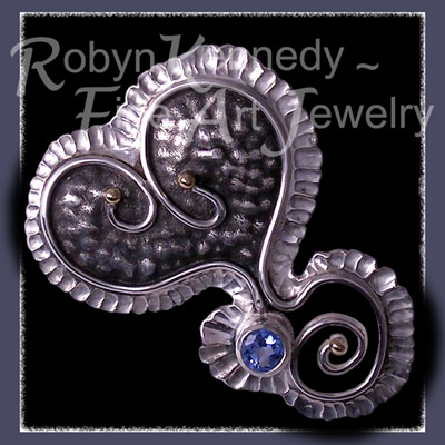 14 Karat Yellow Gold, Sterling Silver & Paradise Blue Topaz 'True Blue' Pendant / Brooch Image 