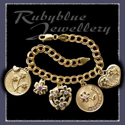 Gold Charm Bracelet with Forget-Mo-Not Charm Collection Charms Image