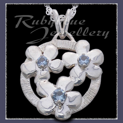 Sterling Silver 'Circle of Flowers' Pendant  with March Birthstones image