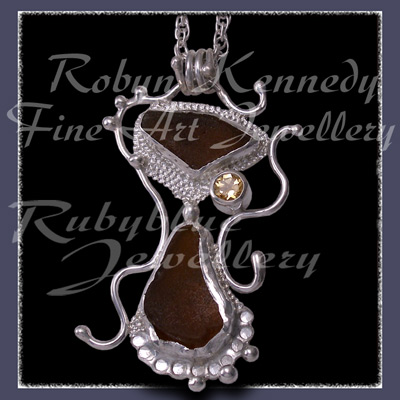 Sterling Silver, Great Lakes Beach Glass, Honey Topaz 'BeachGlass' Pendant 4 Image
