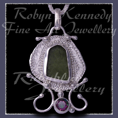 Sterling Silver, Great Lakes Beach Glass and Mystic Green Topaz 'Beachglass' Pendant 12 Image