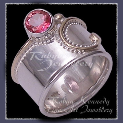 14 Karat Yellow Gold, Sterlium Sterling Silver and Genuine Pink Topaz 'Delilah' Ring Image