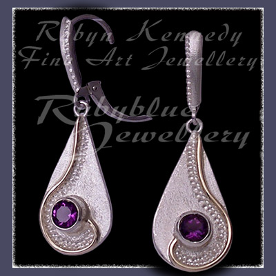 10 Karat Yellow Gold, Sterling Silver and Amethyst 'Dreamland' Earrings Image