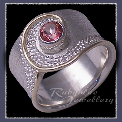 10 Karat Yellow Gold, Sterling Silver and Passion Pink Topaz 'Dreamland' Ring Image