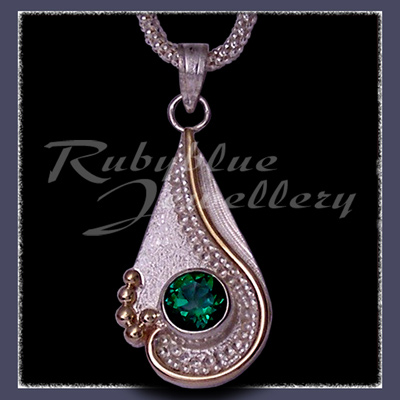 10 Karat Yellow Gold, Sterling Silver & Rainforest Green Topaz 'Dreamland'  Pendant Image