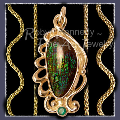 18 Karat Yellow Gold , Ammolite and Emerald 'Emerald Dreams' Pendant Image