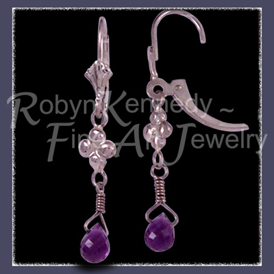 14 Karat White Gold and AA Grade Genuine Amethyst Briolette 'Enchanted' Amethyst Earrings Image