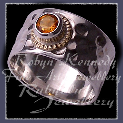 14 Karat Yellow Gold, Sterling Silver & AA Citrine 'Flair' Ring Image