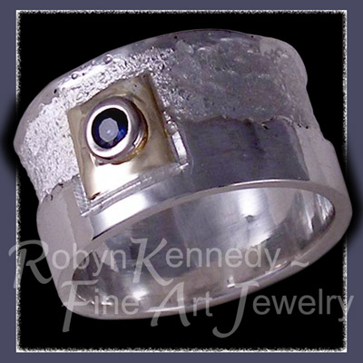 18 Karat Yellow Gold, Sterling Silver and Genuine Ceylon Blue Sapphire 'Freedom' Ring Image