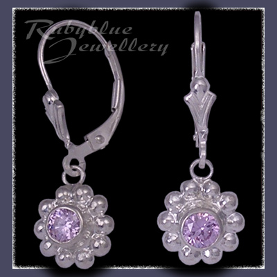 Sterling Silver and Lavendar Swarovski Cubic Zirconia 'Gemburst' Earrings Image