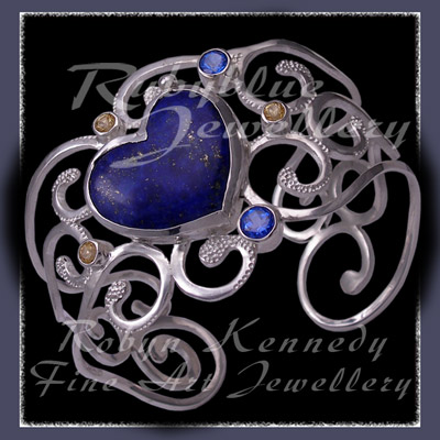 Sterling Silver, Lapis Lazuli, Honey and Glacier Blue Topaz 'Love n' Honey' Cuff Bracelet