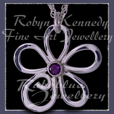 Sterling Silver and AA Amethyst Gemstone 'Loves Me' Flower Pendant Image