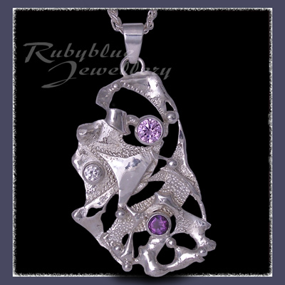 Sterling Silver, Amethyst, Lavendar Cubic Zirconia & Cubic Zirconia 'Phoenix' Pendant