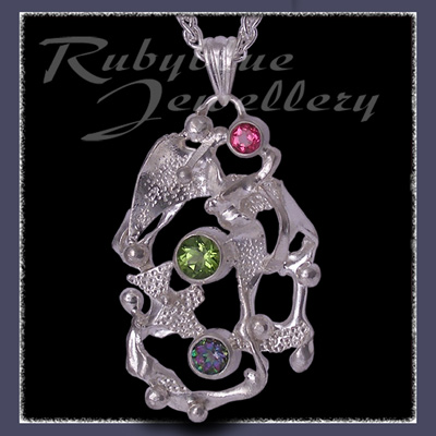 Sterling Silver, Passion Pink Topaz, Peridot & Mystic Green Topaz 'Phoenix' Pendant