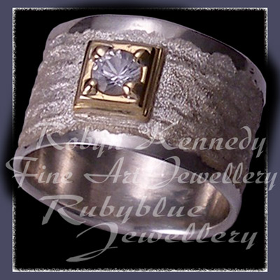 18 karat Yellow Gold, Sterling Silver and White Sapphire 'Promise' Ring Image