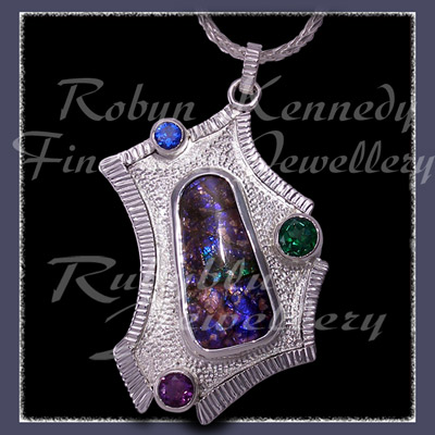 Argentium Silver, Sterling Silver, Fine Silver, Glacier Blue Topaz, Rainforest Green Topaz & Amethyst 'Purple Daze' Pendant Image