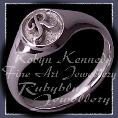 Sterling Silver, Block Style Initial Signet Ring Image