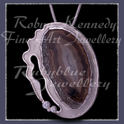 Argentium, Fine and Sterling Silver, Grey Lace Agate and Cubic Zirconias, 'Silver Spirit' Pendant Image