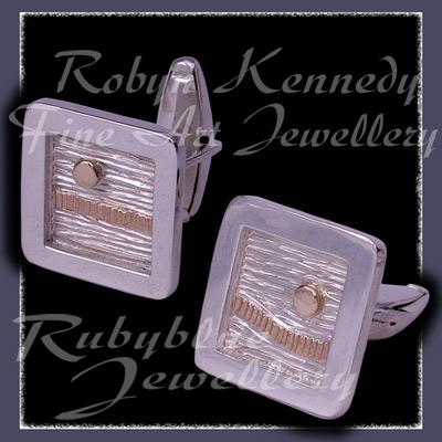 10 Karat Yellow Gold, Sterlium and Sterling Silver 'Sunrise ~ Sunset' Cufflinks Image