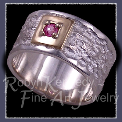 18 Karat Yellow Gold, Argentium Silver and Genuine Pink Sapphire 'Sweet Love' Ring Image