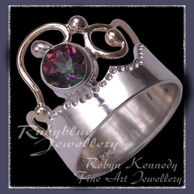 10 Karat Yellow Gold, Sterlium Sterling Silver and Genuine Mystic Green Topaz Topaz 'Twilight' Ring Image