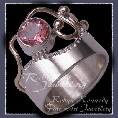 10 Karat Yellow Gold, Sterlium Sterling Silver and Genuine Pink Topaz 'Twilight' Ring Image